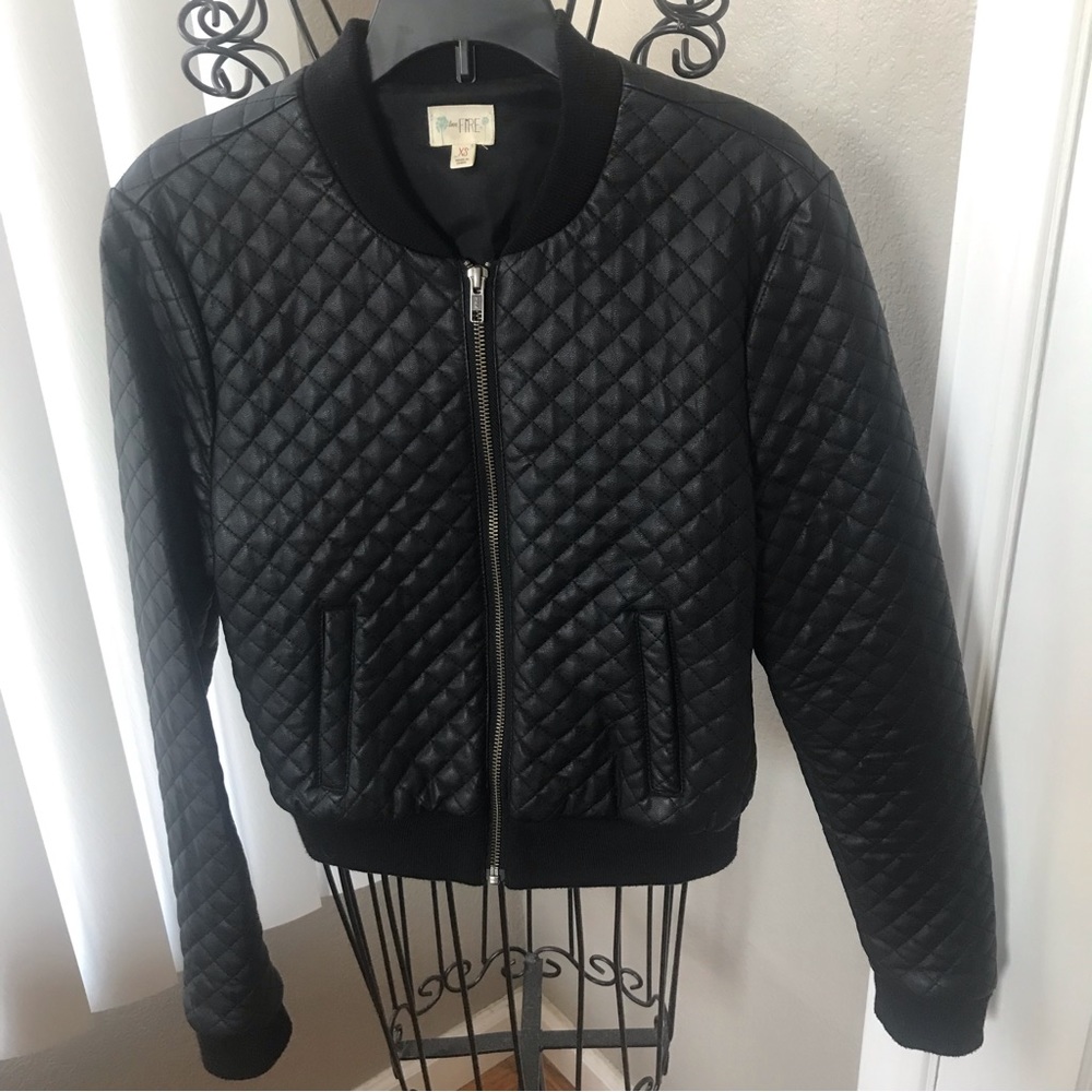 Quilted Faux Leather Black Bomber Jacket